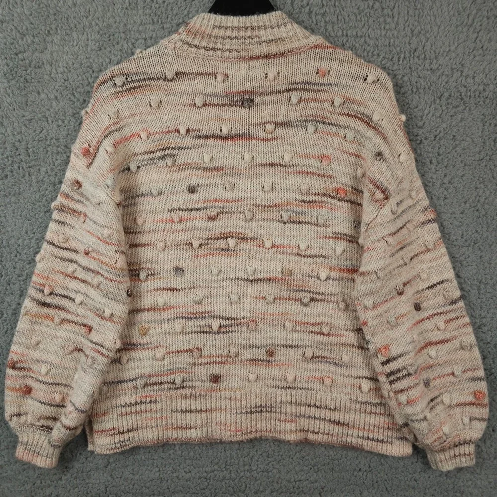 Ann Taylor LOFT Sweater‎ Womens Small Beige Bobble Striped Mock Neck Wool Blend